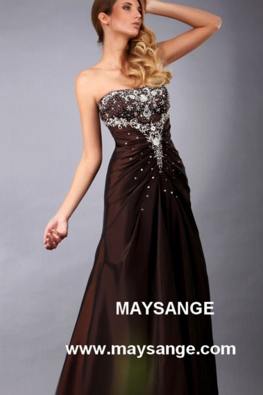 Long Brown Strapless Dress With Rhinestones Bodice for Bridesmaids - L105 #1