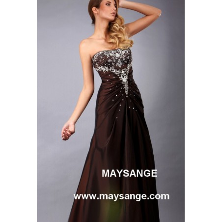 Long Brown Strapless Dress With Rhinestones Bodice for Bridesmaids