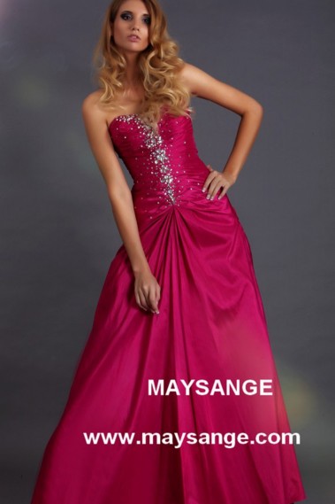 Prom evening dress in Taffeta color fuchsia - L147 #1