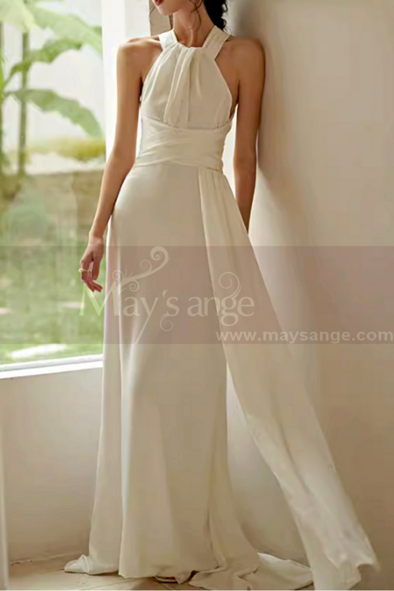 White evening dress with elegant little train - Ref L2076 - 01