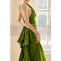 Robe de soirée long vert satine - Ref L2078 - 03