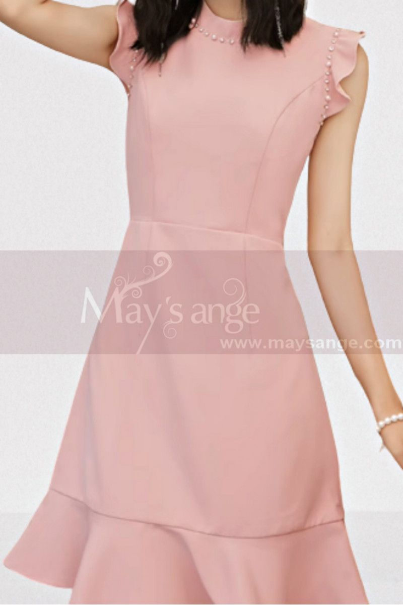 Robe cocktail rose poudre pas cher - Ref C2060 - 01