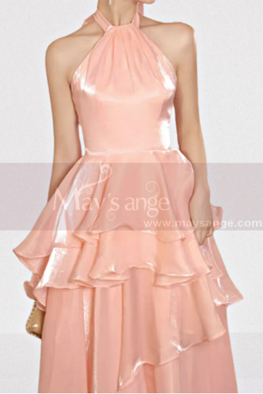Long shiny salmon pink evening dress - L2079 #1