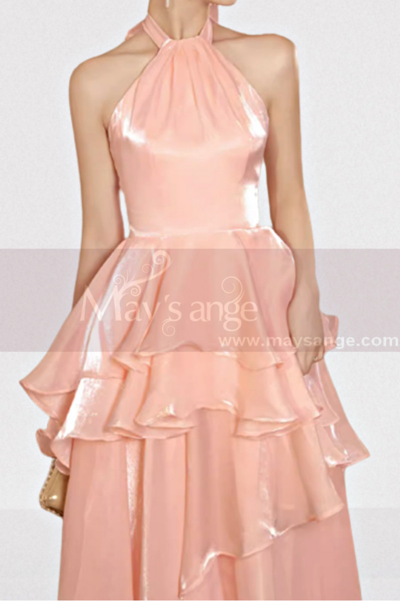 Long shiny salmon pink evening dress - Ref L2079 - 01