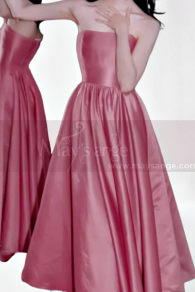 copy of Red satin evening dress with double V neckline and small decorations on the straps - C2062 #1