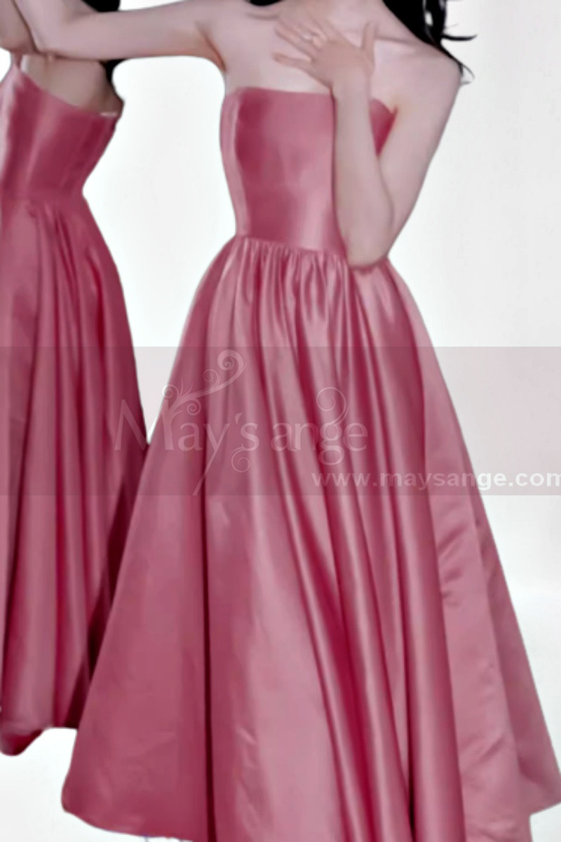 copy of Red satin evening dress with double V neckline and small decorations on the straps - Ref C2062 - 01