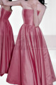 copy of Red satin evening dress with double V neckline and small decorations on the straps - Ref C2062 - 03