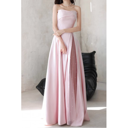 Robe longue rose perle bi matière