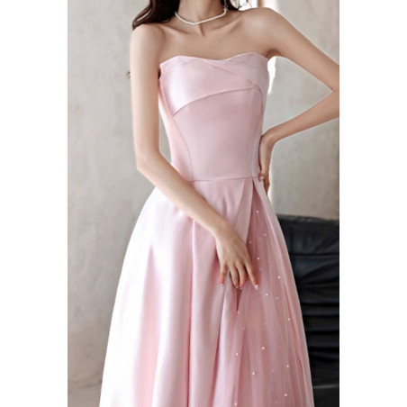 Long Dress with Lace Bodice and Straps Pearl Pink