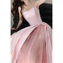 Robe longue rose perle bi matière - Ref L2083 - 05