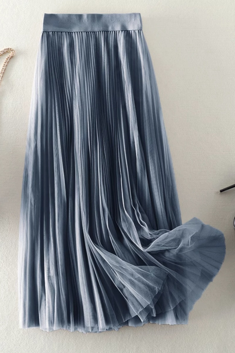 Jupe plisse tulle rouge bleu gris - Ref ju155 - 01