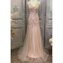 Powder pink evening dress in elegant tulle with a small train - Ref L2084 - 02