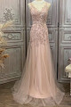Powder pink evening dress in elegant tulle with a small train - Ref L2084 - 02