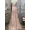 Powder pink evening dress in elegant tulle with a small train - Ref L2084 - 03