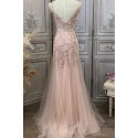 Robe soirée rose poudrée en tulle élégante avec une petite traine - Ref L2084 - 03