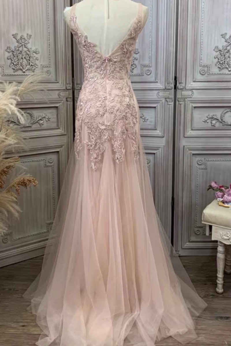 Robe soirée rose poudrée en tulle élégante avec une petite traine - Ref ...