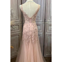 Robe soirée rose poudrée en tulle élégante avec une petite traine - Ref L2084 - 05