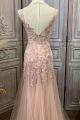 Robe soirée rose poudrée en tulle élégante avec une petite traine - Ref L2084 - 05