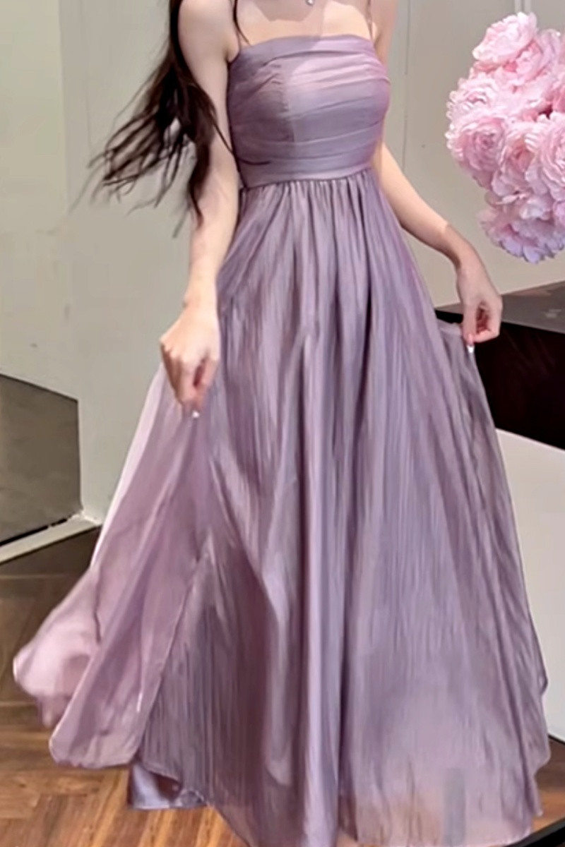 Robe chic longue lilas en mousseline légère - Ref L2085 - 01