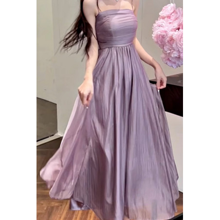 Robe chic longue lilas en mousseline légère