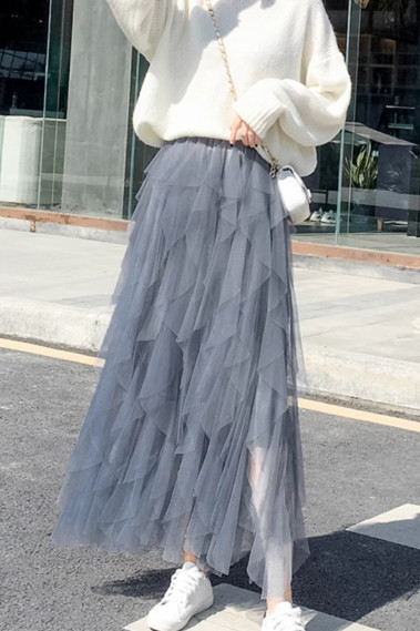 copy of Gray mid-length skirt in shiny satin - ju159 #1