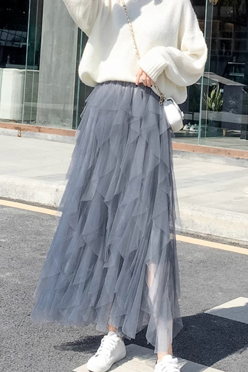 copy of Gray mid-length skirt in shiny satin - Ref ju159 - 01