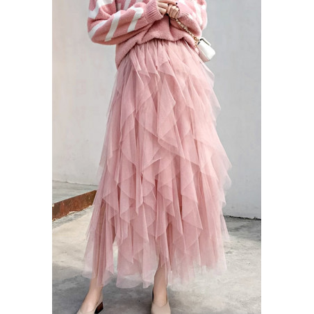 copy of Gray mid-length skirt in shiny satin