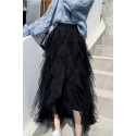 copy of Gray mid-length skirt in shiny satin - Ref ju161 - 02