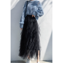 copy of Gray mid-length skirt in shiny satin - Ref ju161 - 04