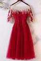 copy of Red satin evening dress with double V neckline and small decorations on the straps - Ref C2067 - 02