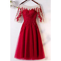 copy of Red satin evening dress with double V neckline and small decorations on the straps - Ref C2067 - 03