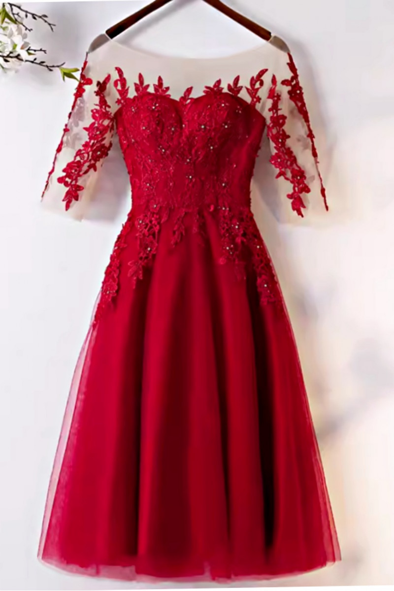 copy of Red satin evening dress with double V neckline and small decorations on the straps - Ref C2067 - 01