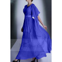 robe originale pourpre ,bustier finement plissé , manche voile - Ref L659 - 04