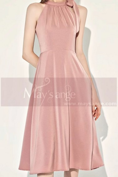 Robe cocktail rose poudre noeud - C2072 #1