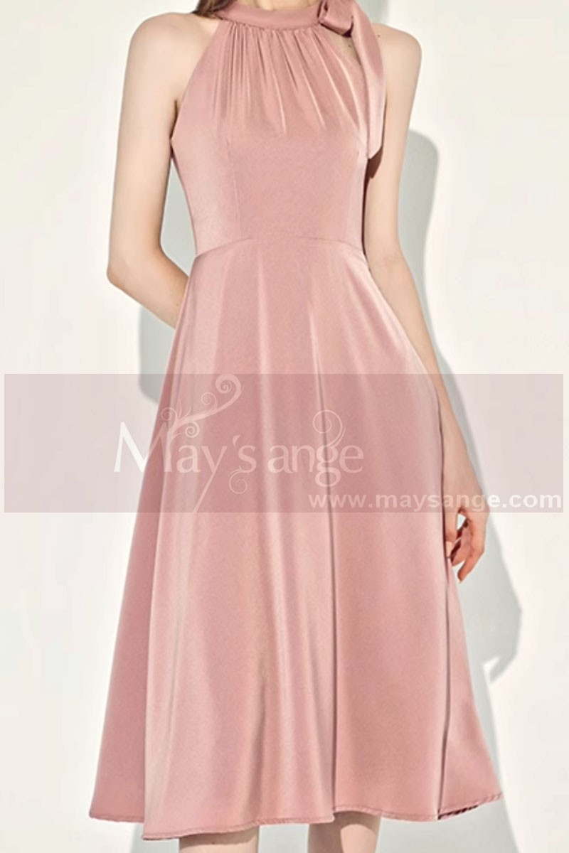 Robe cocktail rose poudre noeud - Ref C2072 - 01
