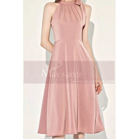 Robe cocktail rose poudre noeud - Ref C2072 - Robes d'été