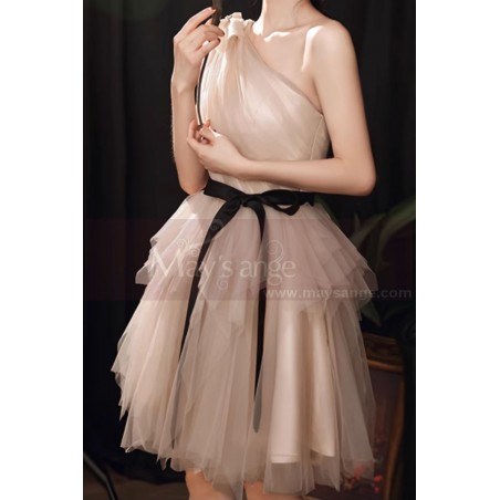 copy of Powder pink evening dress in elegant tulle with a small train
