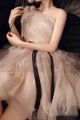 Robe soirée courte beige en tulle avec ceinture - Ref L2090 - 05