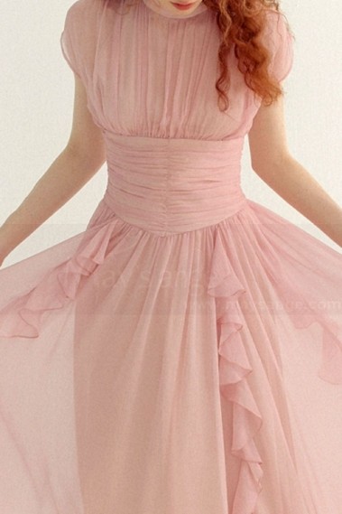 copy of Short Chiffon Pink Cocktail Dress Ruffle Neckline And Skirt - C3025 #1