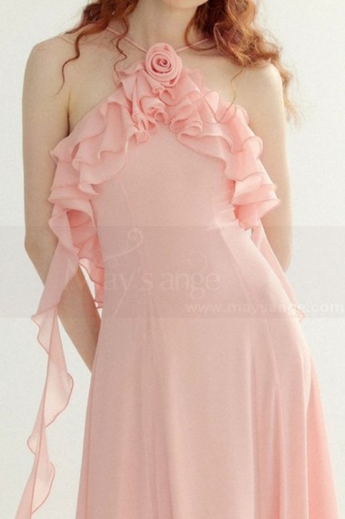copy of Short Chiffon Pink Cocktail Dress Ruffle Neckline And Skirt - C3027 #1