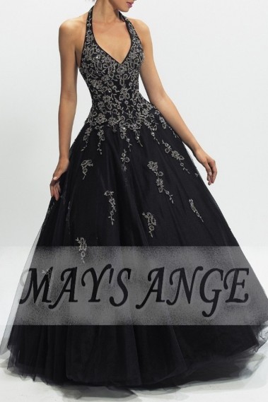 Beautiful Ball Gown Dress In Black Organza - P024 #1