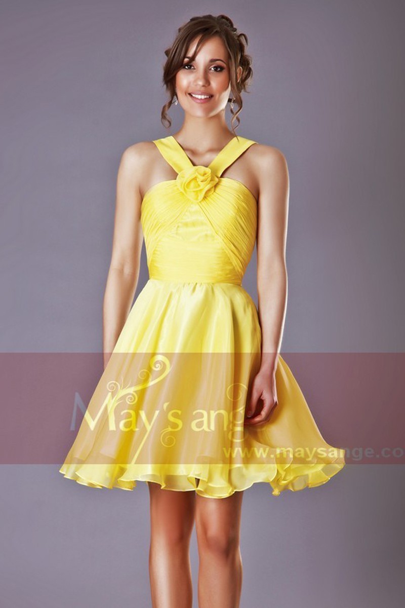 Cocktail dress passiflore jaune - Ref C205 - 01