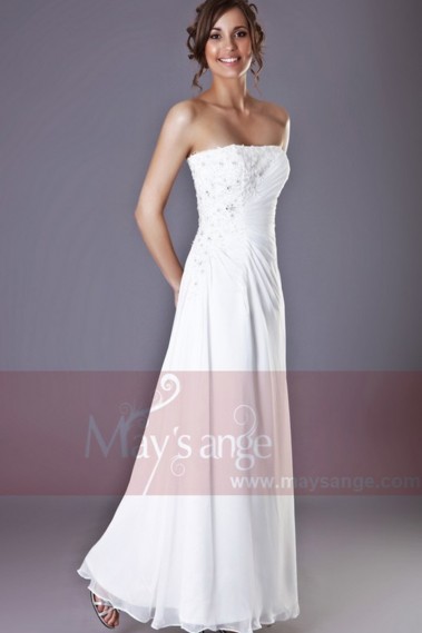 Long White Strapless Dress With Lace - L046 #1