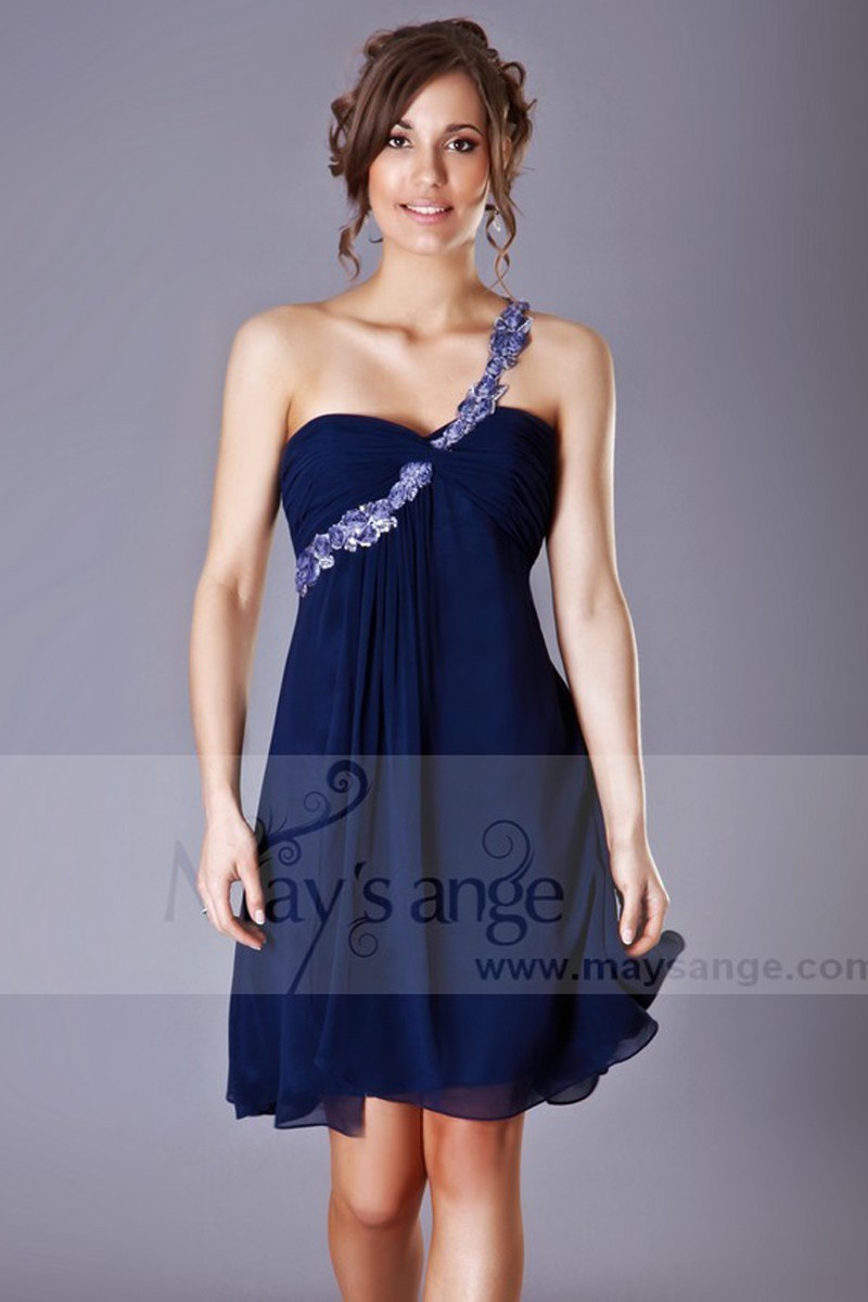 Robe de cocktail Cascade de fleur bleu nuit - Ref C155 - 01 Robe de cocktail Cascade de fleur bleu nuit - Ref C155 - 01