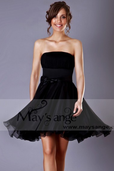 Strapless Black Chiffon Party Dress - C197 #1