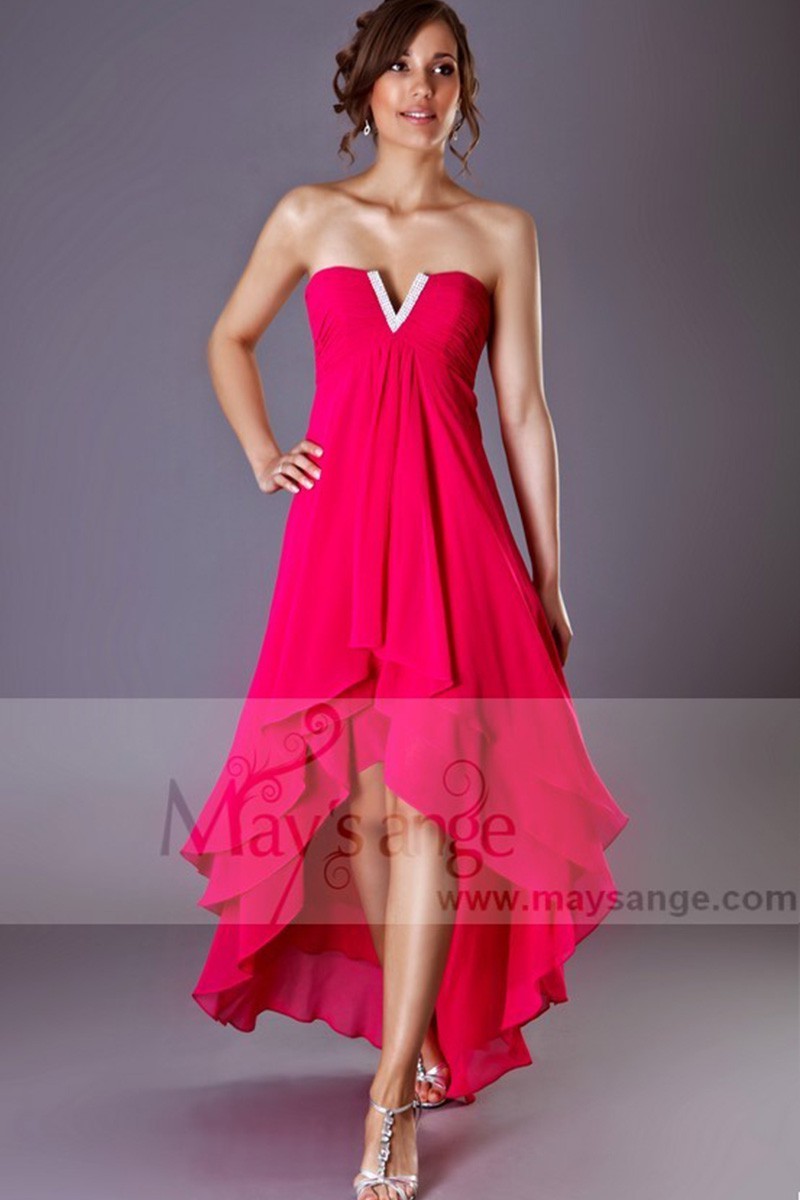 High-Low Chiffon Fuchsia Wedding-Guest Party Dress - Ref C194 - 01