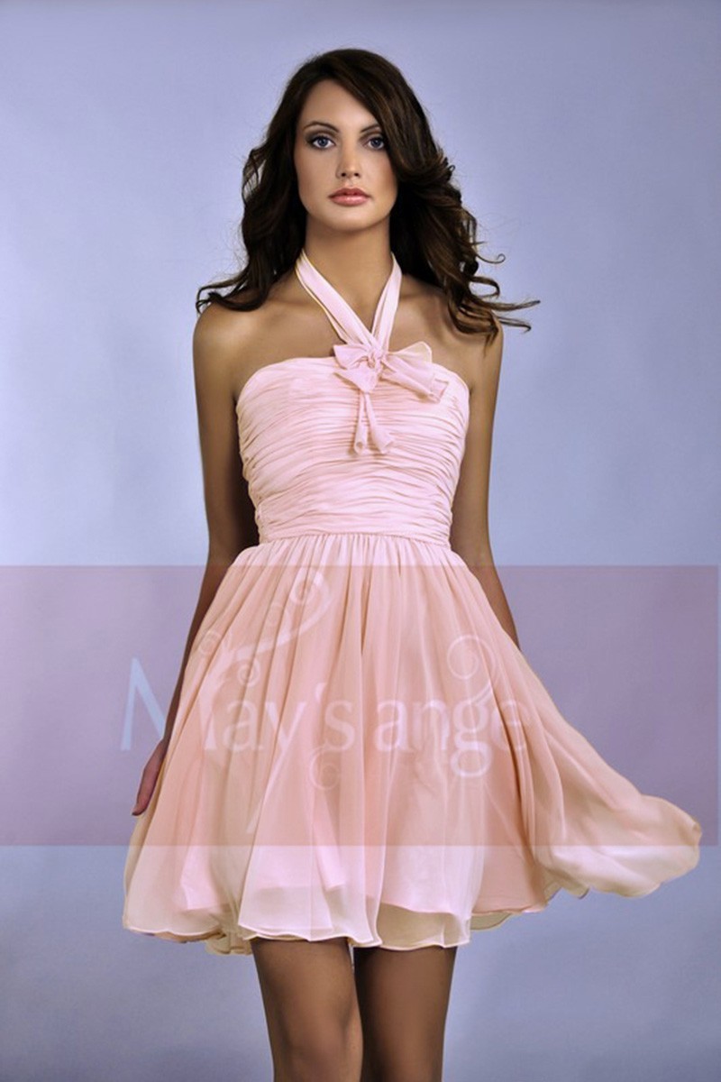 Beautiful Neck Collar Short Pink Birthday Dresses Draped Top - Ref C049 - 01