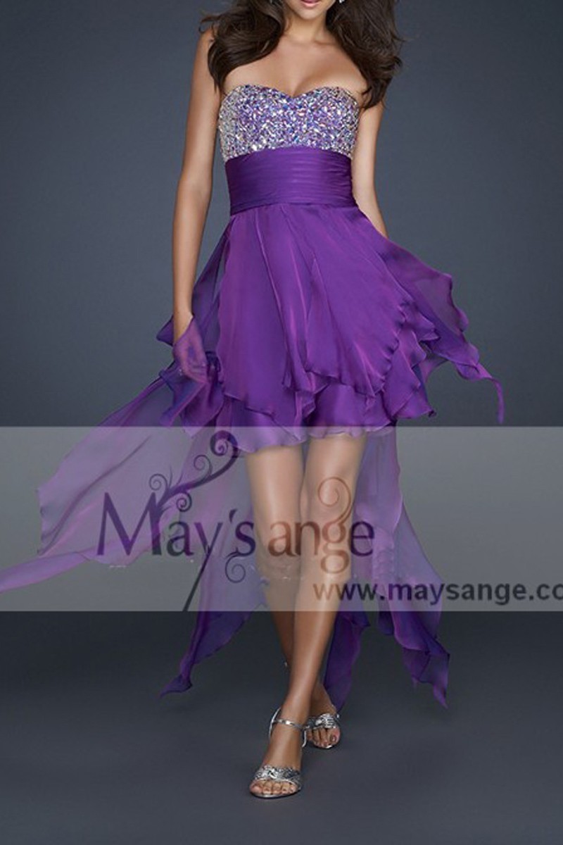Best Violet Asymmetrical Prom Dress With Sexy Sparkling Top - Ref C220 - 01