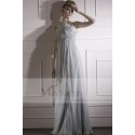 Long Silver Gray Ball Gown Prom Dress Draped And Crossed Top - Ref L232 - 02