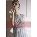 Long Silver Gray Ball Gown Prom Dress Draped And Crossed Top - Ref L232 - 03
